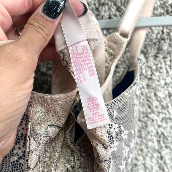 Victoria’s Secret Bra Women’s 34D Dream Angels Beige Lace Perfect Coverage - Picture 4 of 4